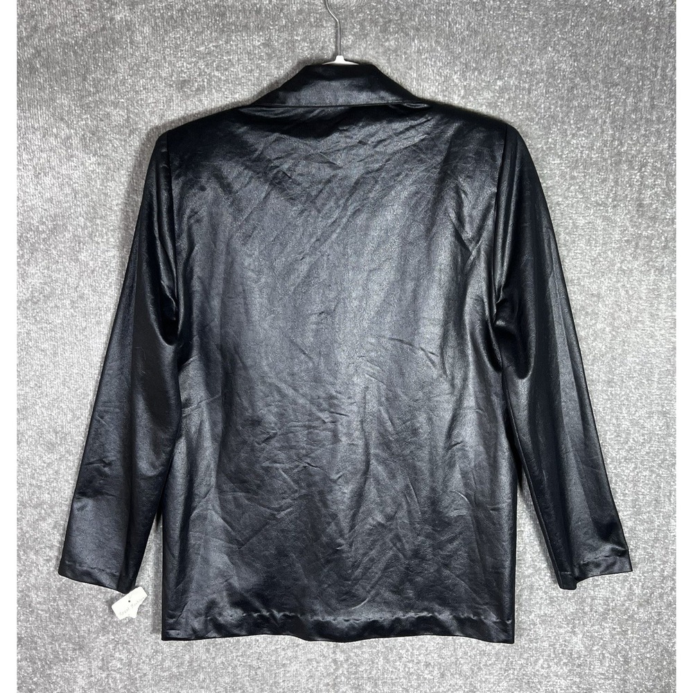 Vintage Regal Faux Leather Blazer Womens Size 6 Black Silver Gold Embellishments - Picture 2 of 6